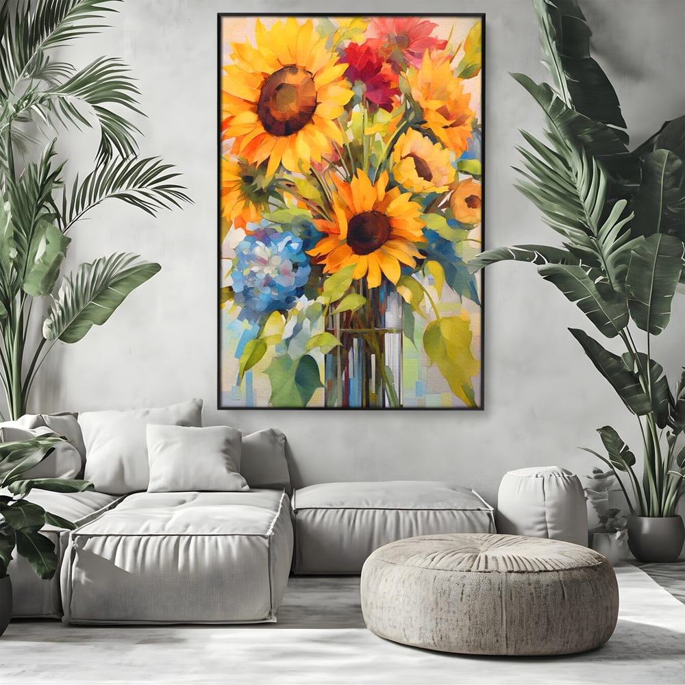 Tablou Canvas Premium LuxCanva® A1449, Buchet De Flori , Room, Plante, Floarea-Soarelui, Primavara, Living, Culori Vibrante