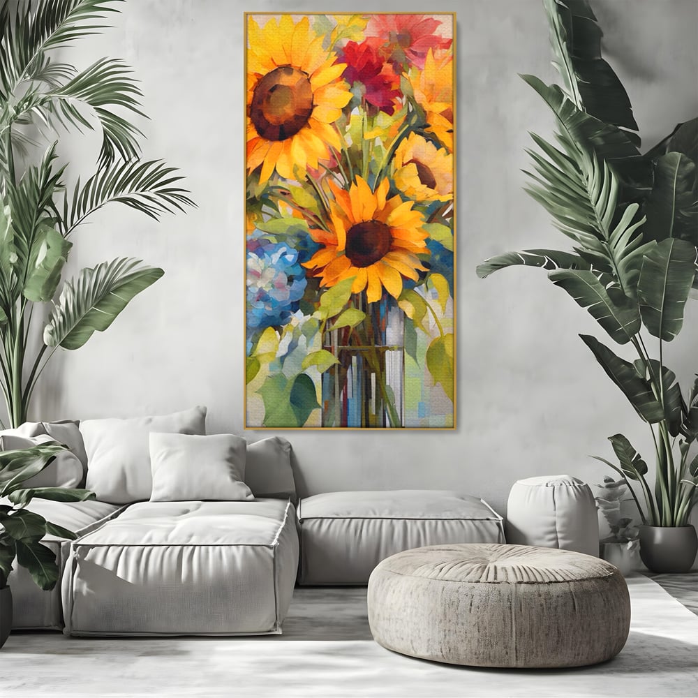 Tablou Canvas Premium LuxCanva® A1449, Buchet De Flori , Room, Plante, Floarea-Soarelui, Primavara, Living, Culori Vibrante