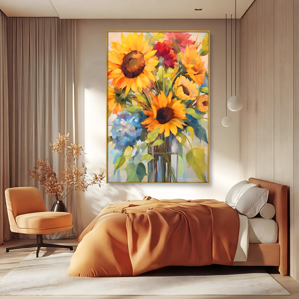Tablou Canvas Premium LuxCanva® A1449, Buchet De Flori , Room, Plante, Floarea-Soarelui, Primavara, Living, Culori Vibrante