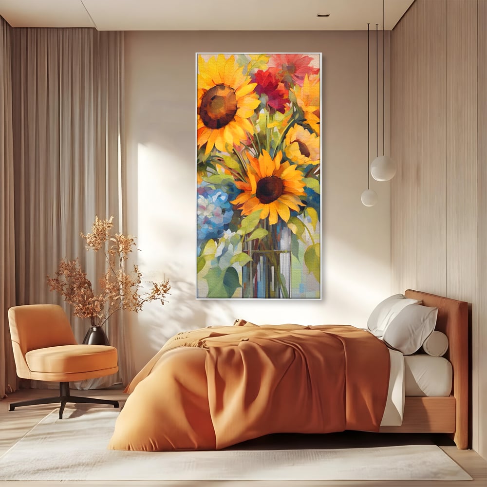 Tablou Canvas Premium LuxCanva® A1449, Buchet De Flori , Room, Plante, Floarea-Soarelui, Primavara, Living, Culori Vibrante