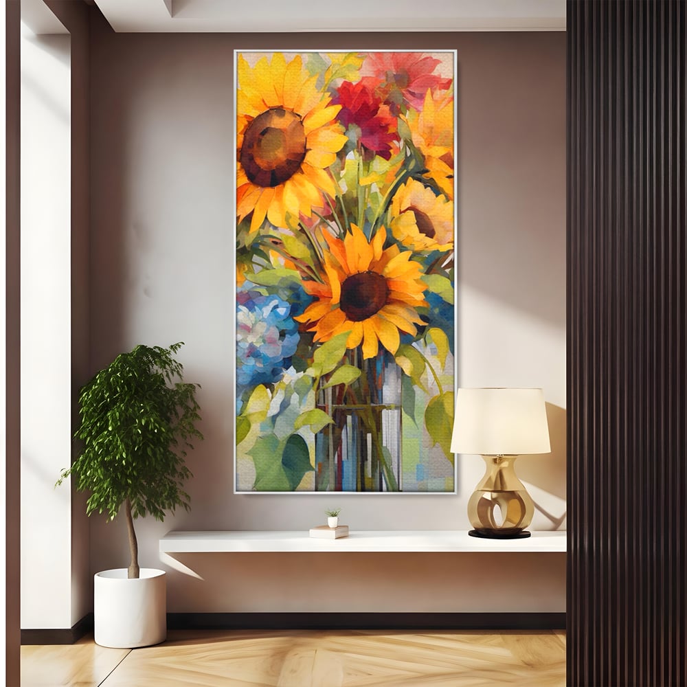 Tablou Canvas Premium LuxCanva® A1449, Buchet De Flori , Room, Plante, Floarea-Soarelui, Primavara, Living, Culori Vibrante