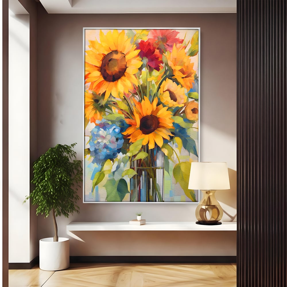 Tablou Canvas Premium LuxCanva® A1449, Buchet De Flori , Room, Plante, Floarea-Soarelui, Primavara, Living, Culori Vibrante