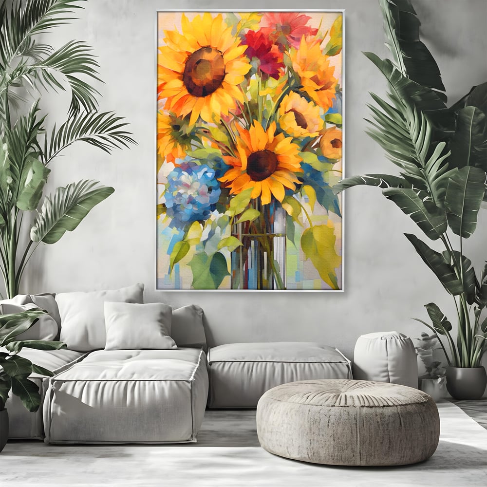 Tablou Canvas Premium LuxCanva® A1449, Buchet De Flori , Room, Plante, Floarea-Soarelui, Primavara, Living, Culori Vibrante