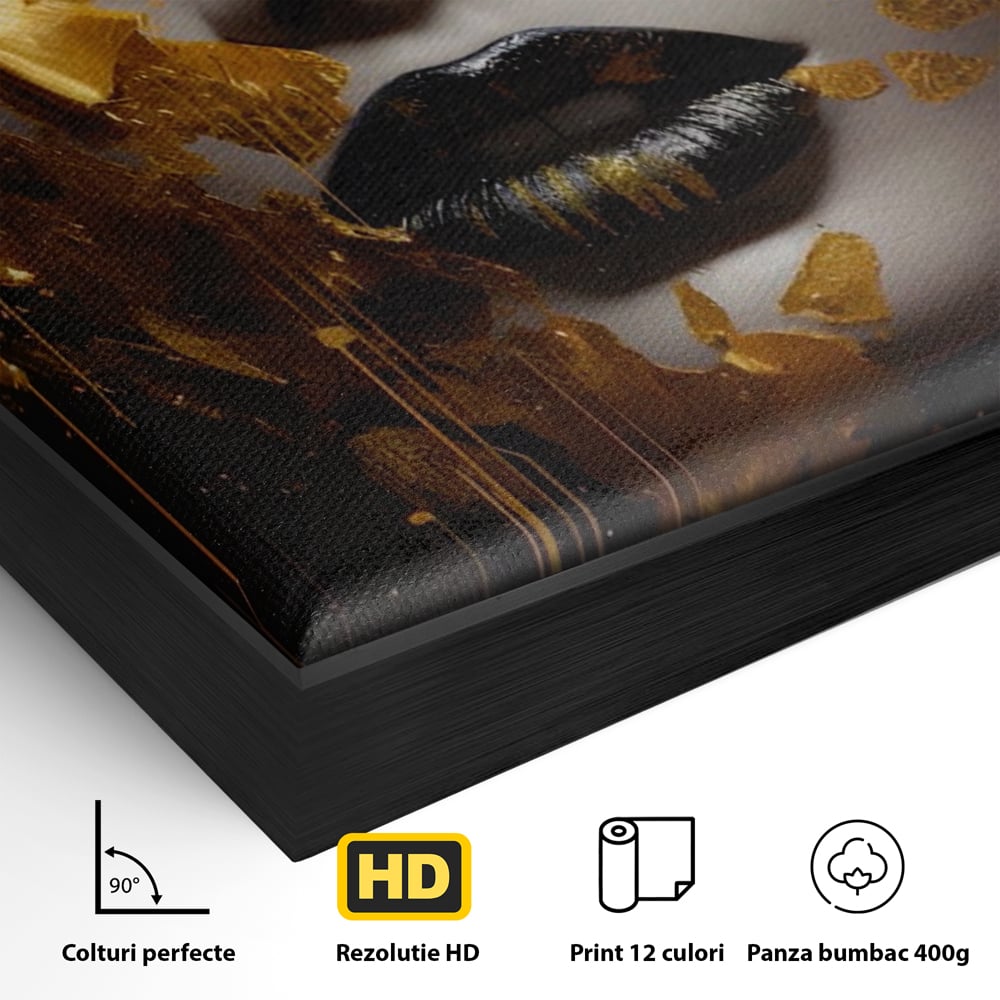 Tablou Canvas Premium LuxCanva® A1450, Privire Aurie , Decorativ, Living, Femeie, Gold, Foita De Aur, Culori Vibrante