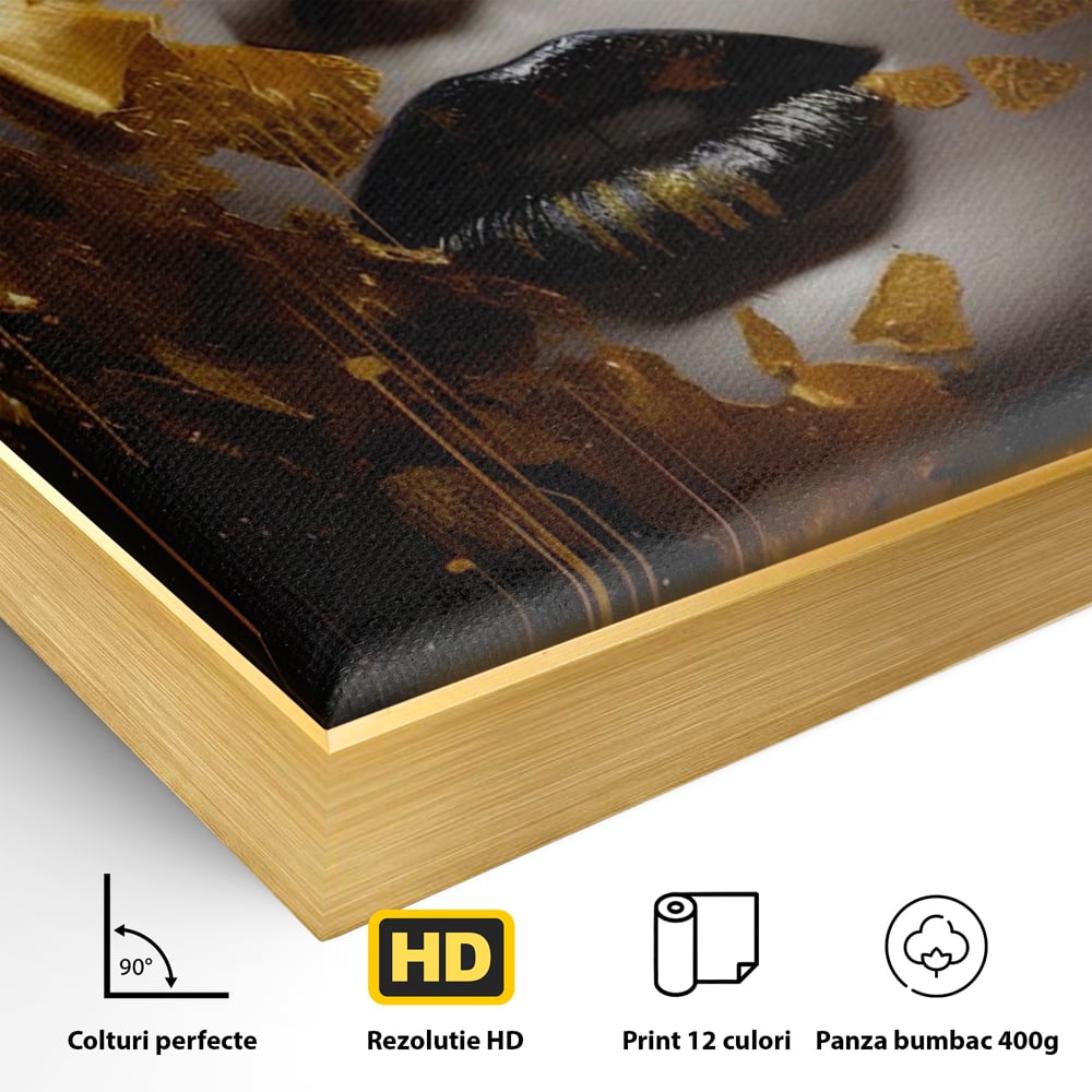 Tablou Canvas Premium LuxCanva® A1450, Privire Aurie , Decorativ, Living, Femeie, Gold, Foita De Aur, Culori Vibrante