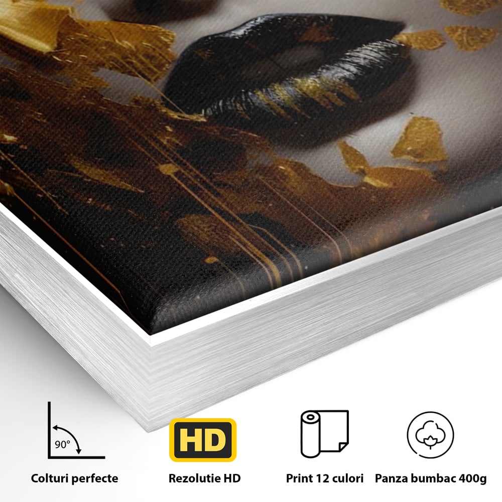 Tablou Canvas Premium LuxCanva® A1450, Privire Aurie , Decorativ, Living, Femeie, Gold, Foita De Aur, Culori Vibrante