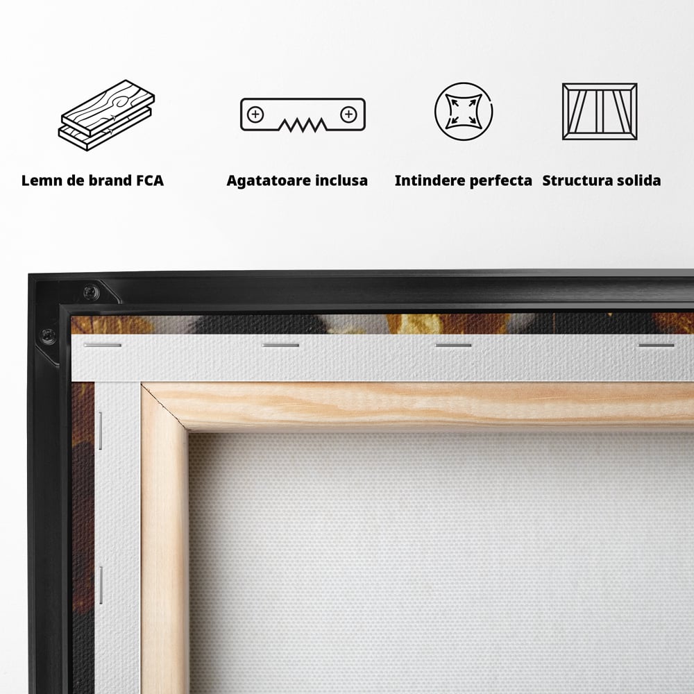 Tablou Canvas Premium LuxCanva® A1450, Privire Aurie , Decorativ, Living, Femeie, Gold, Foita De Aur, Culori Vibrante