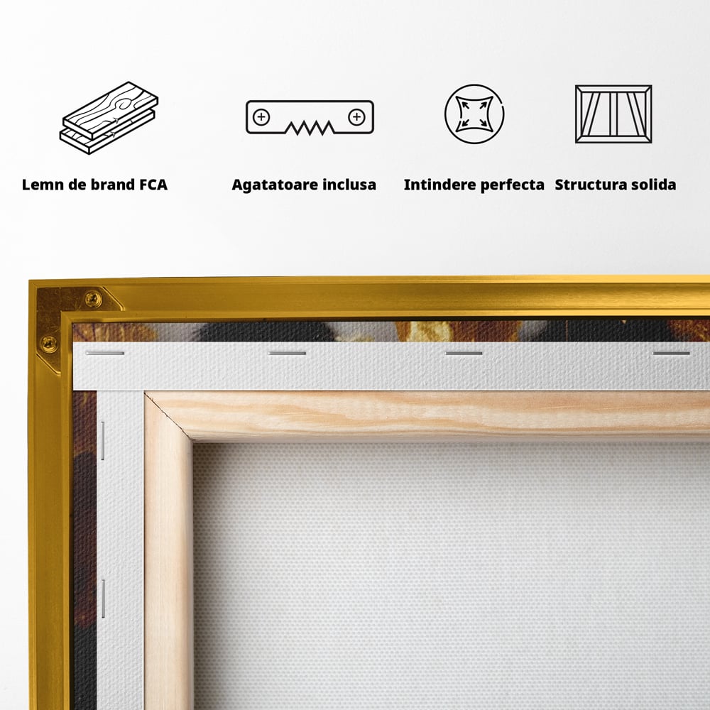 Tablou Canvas Premium LuxCanva® A1450, Privire Aurie , Decorativ, Living, Femeie, Gold, Foita De Aur, Culori Vibrante