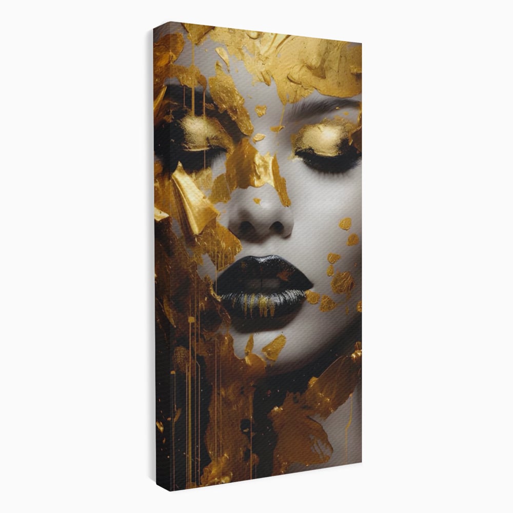 Tablou Canvas Premium LuxCanva® A1450, Privire Aurie , Decorativ, Living, Femeie, Gold, Foita De Aur, Culori Vibrante