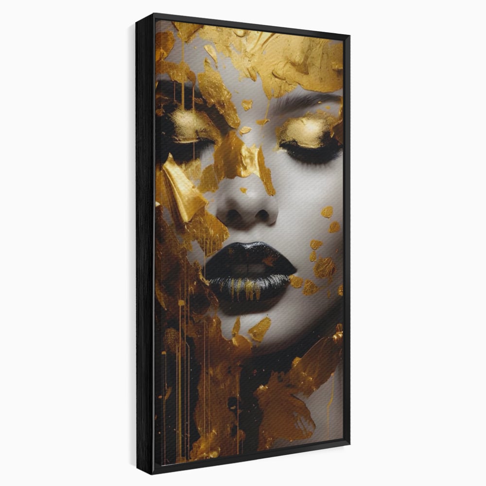 Tablou Canvas Premium LuxCanva® A1450, Privire Aurie , Decorativ, Living, Femeie, Gold, Foita De Aur, Culori Vibrante