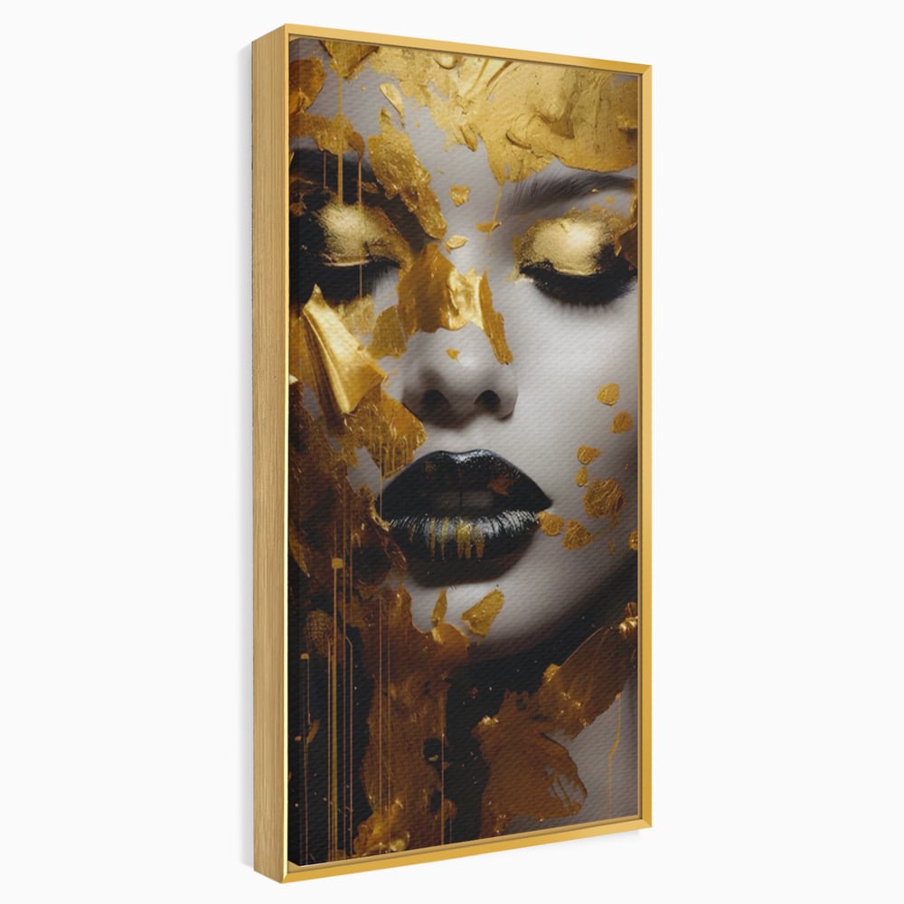 Tablou Canvas Premium LuxCanva® A1450, Privire Aurie , Decorativ, Living, Femeie, Gold, Foita De Aur, Culori Vibrante