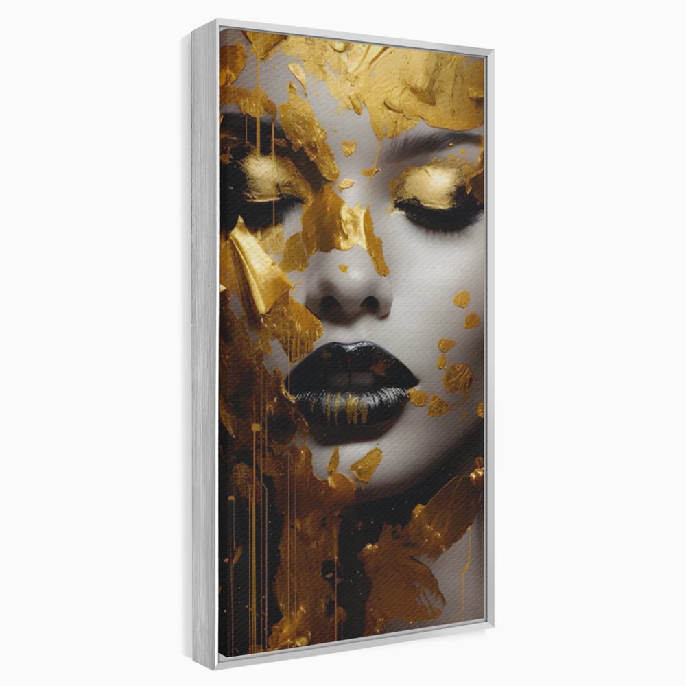 Tablou Canvas Premium LuxCanva® A1450, Privire Aurie , Decorativ, Living, Femeie, Gold, Foita De Aur, Culori Vibrante