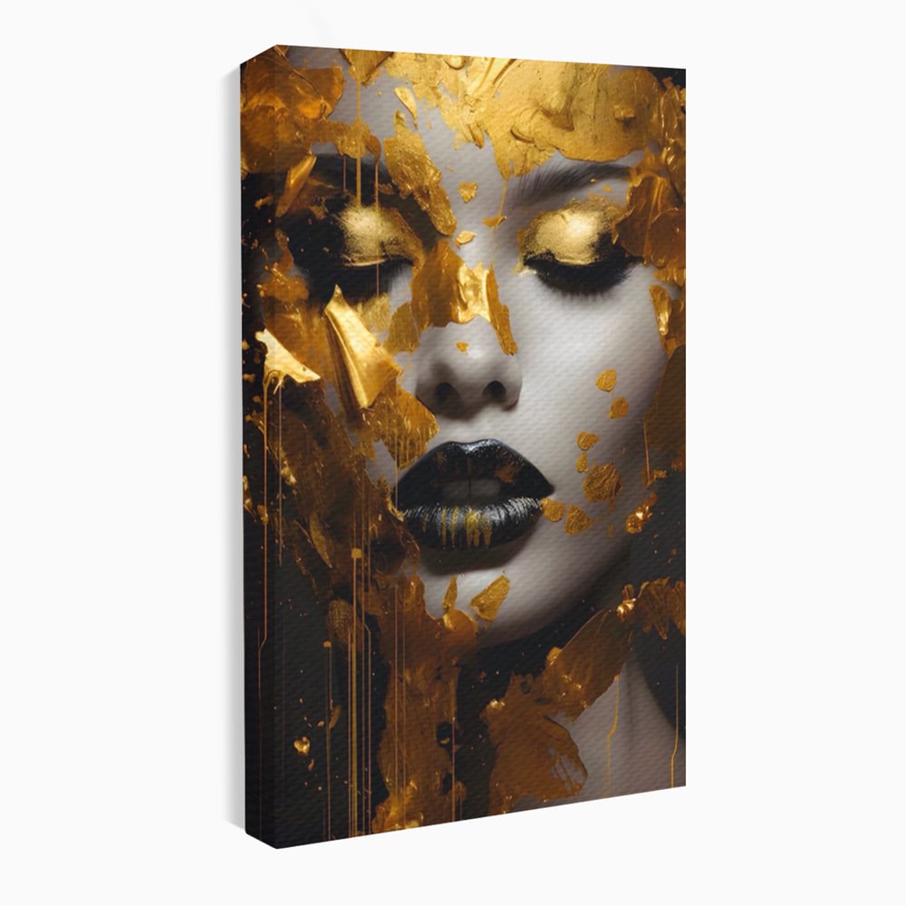 Tablou Canvas Premium LuxCanva® A1450, Privire Aurie , Decorativ, Living, Femeie, Gold, Foita De Aur, Culori Vibrante
