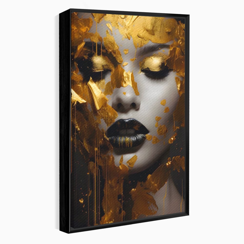 Tablou Canvas Premium LuxCanva® A1450, Privire Aurie , Decorativ, Living, Femeie, Gold, Foita De Aur, Culori Vibrante