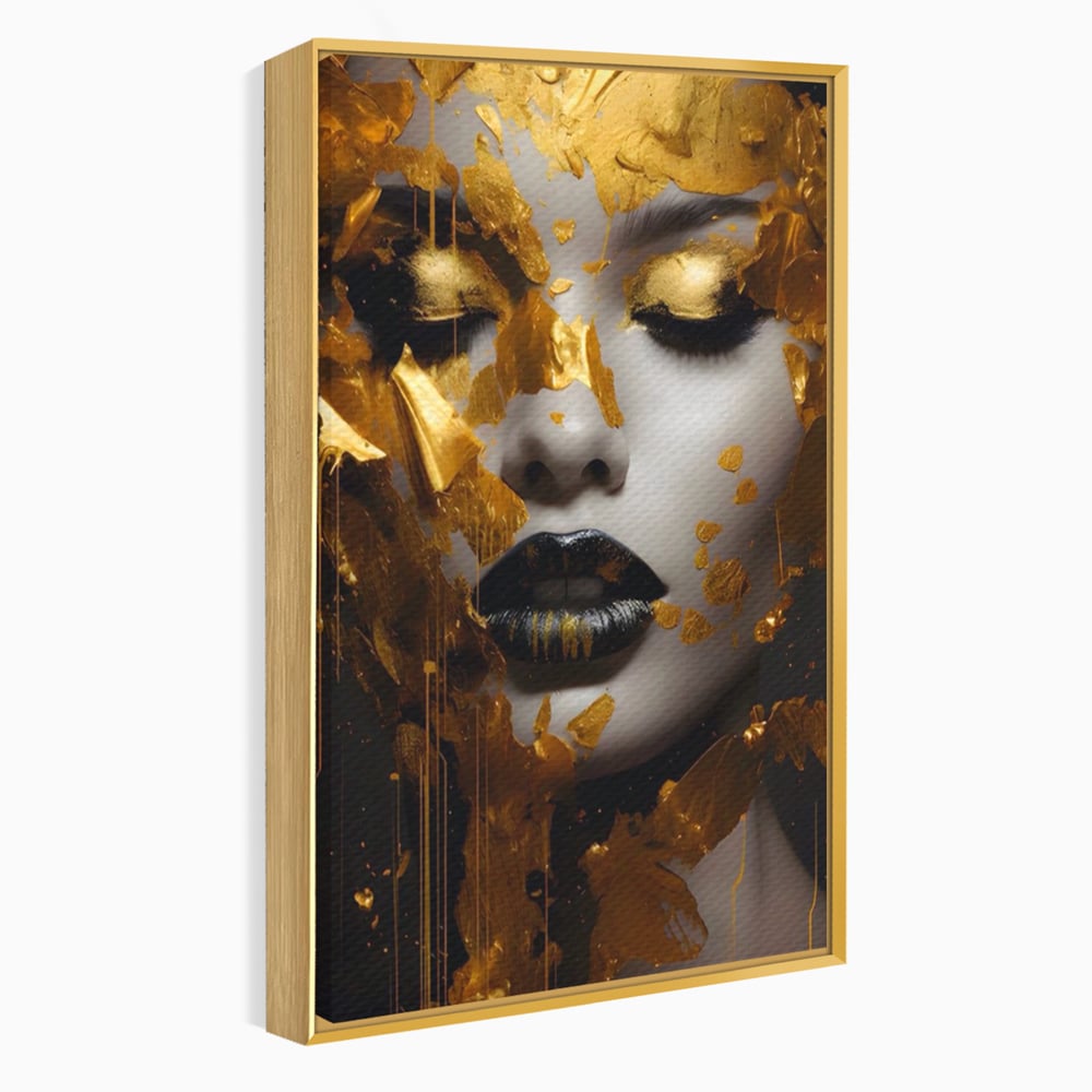 Tablou Canvas Premium LuxCanva® A1450, Privire Aurie , Decorativ, Living, Femeie, Gold, Foita De Aur, Culori Vibrante