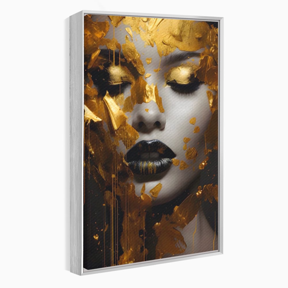Tablou Canvas Premium LuxCanva® A1450, Privire Aurie , Decorativ, Living, Femeie, Gold, Foita De Aur, Culori Vibrante