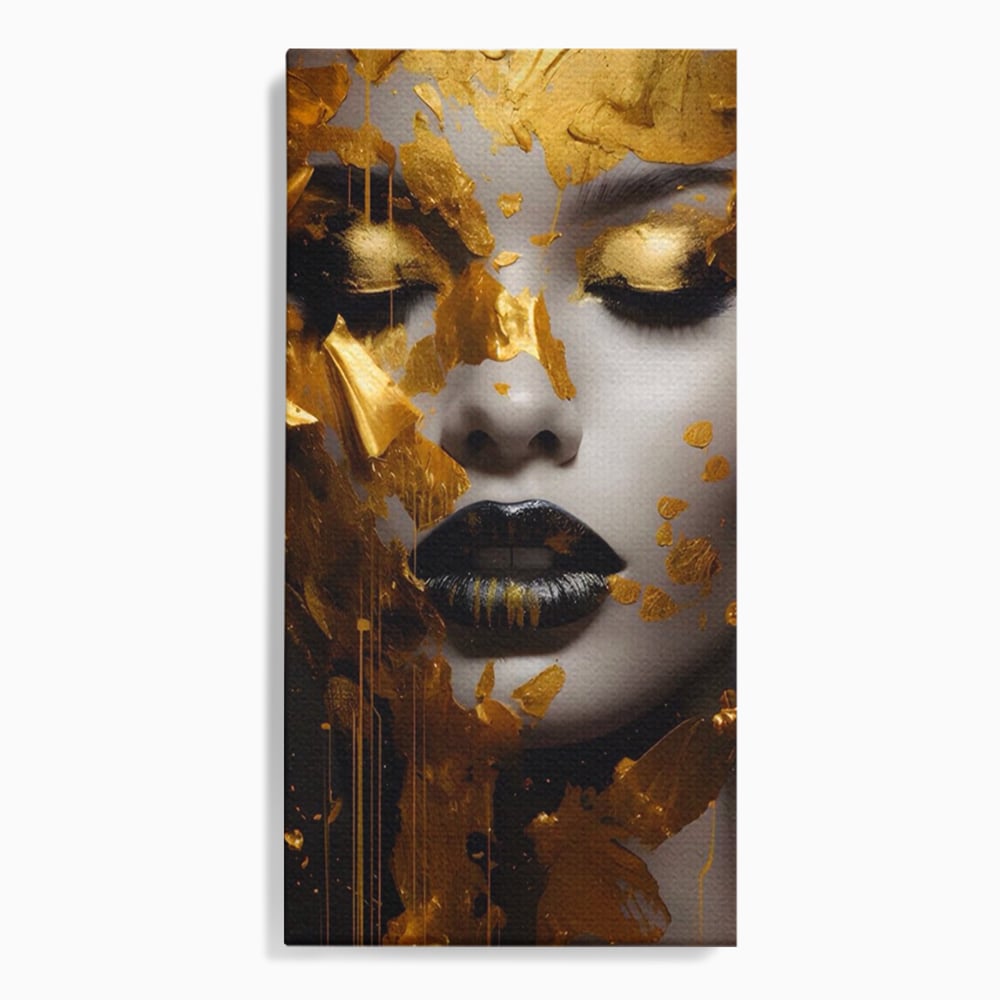 Tablou Canvas Premium LuxCanva® A1450, Privire Aurie , Decorativ, Living, Femeie, Gold, Foita De Aur, Culori Vibrante