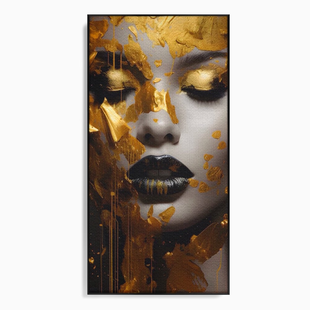 Tablou Canvas Premium LuxCanva® A1450, Privire Aurie , Decorativ, Living, Femeie, Gold, Foita De Aur, Culori Vibrante