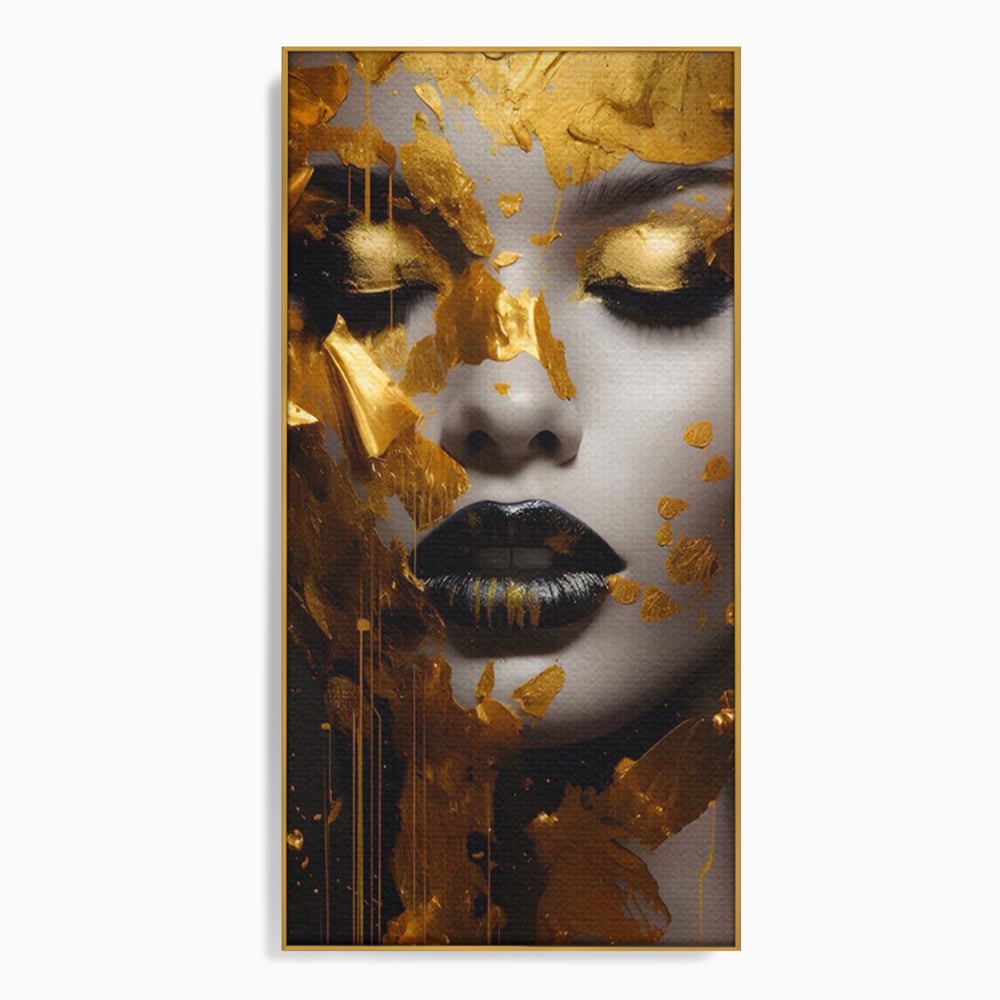 Tablou Canvas Premium LuxCanva® A1450, Privire Aurie , Decorativ, Living, Femeie, Gold, Foita De Aur, Culori Vibrante