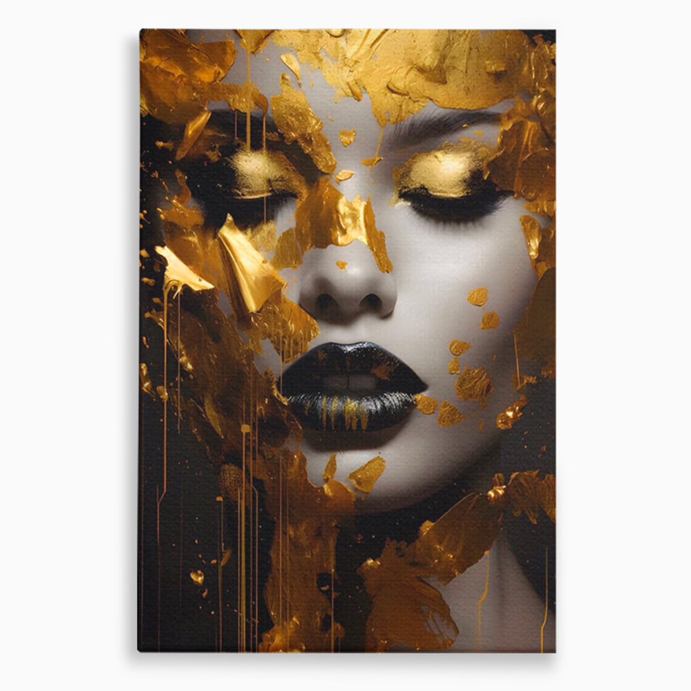 Tablou Canvas Premium LuxCanva® A1450, Privire Aurie , Decorativ, Living, Femeie, Gold, Foita De Aur, Culori Vibrante
