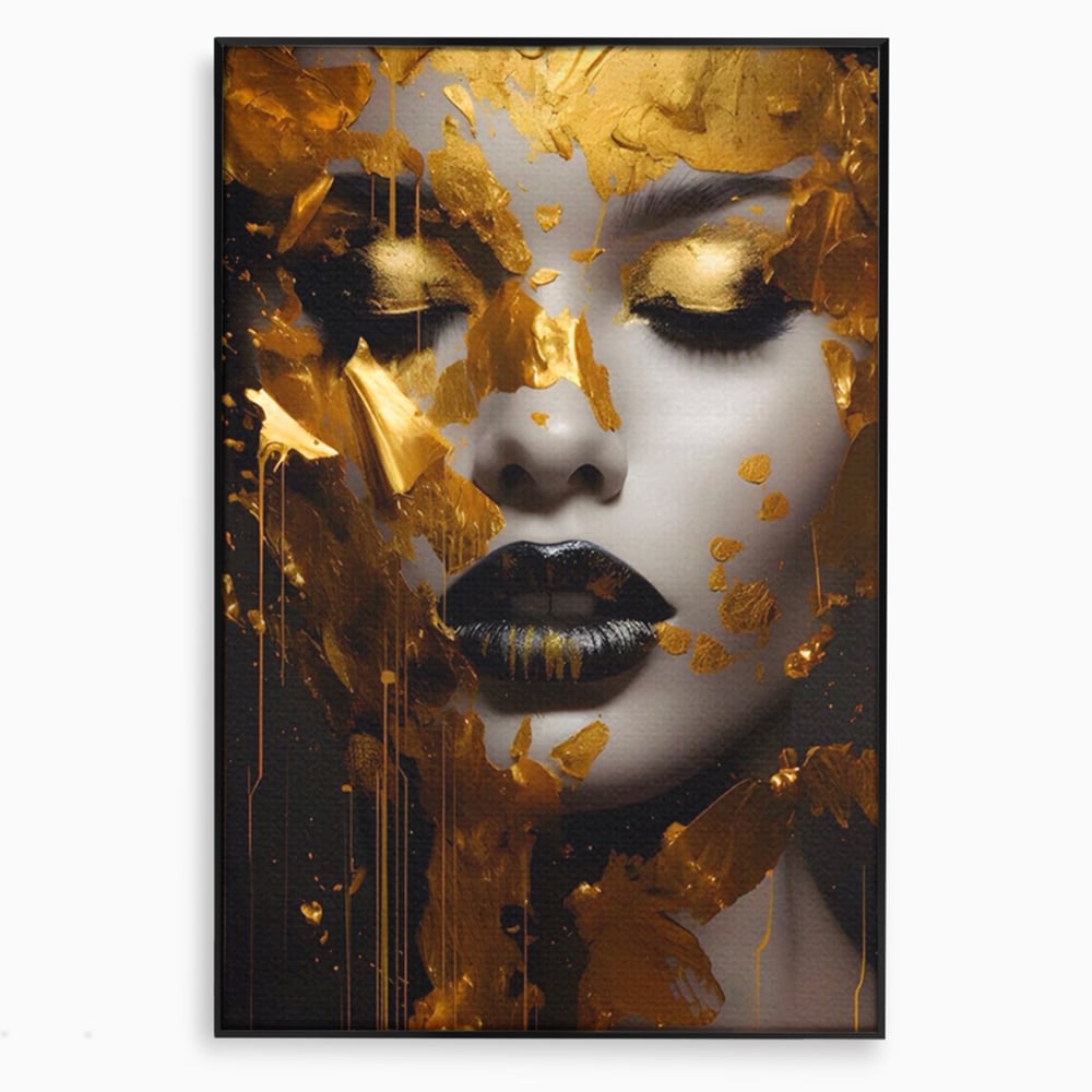 Tablou Canvas Premium LuxCanva® A1450, Privire Aurie , Decorativ, Living, Femeie, Gold, Foita De Aur, Culori Vibrante