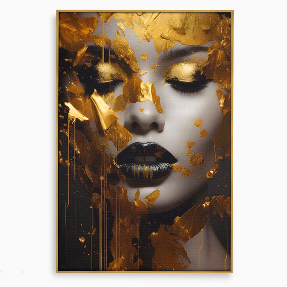 Tablou Canvas Premium LuxCanva® A1450, Privire Aurie , Decorativ, Living, Femeie, Gold, Foita De Aur, Culori Vibrante