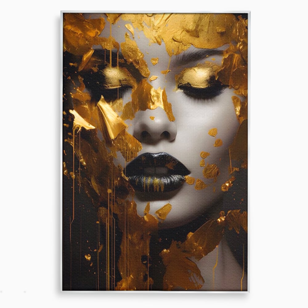 Tablou Canvas Premium LuxCanva® A1450, Privire Aurie , Decorativ, Living, Femeie, Gold, Foita De Aur, Culori Vibrante