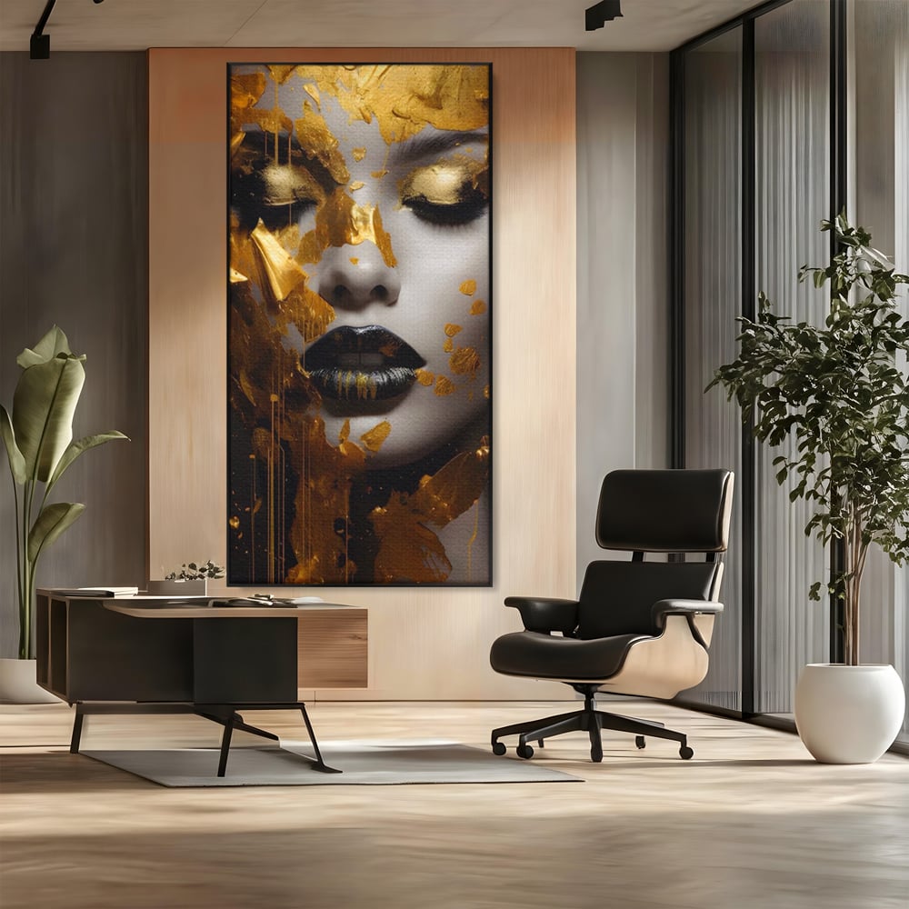 Tablou Canvas Premium LuxCanva® A1450, Privire Aurie , Decorativ, Living, Femeie, Gold, Foita De Aur, Culori Vibrante