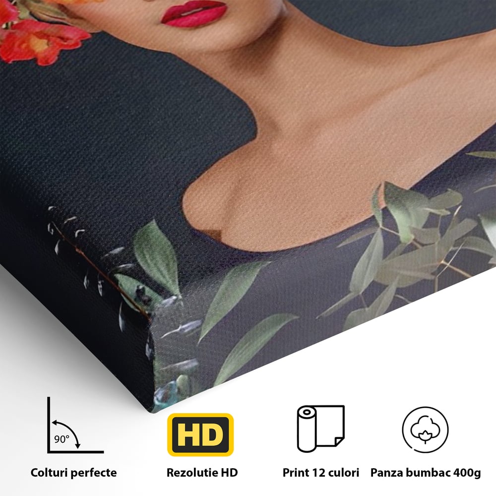 Tablou Canvas Premium LuxCanva® A1451, Vestimentatie Florala , Decorativ, Living, Femeie, Coronita, Culori Florale, Culori Vibrante