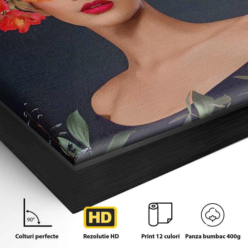 Tablou Canvas Premium LuxCanva® A1451, Vestimentatie Florala , Decorativ, Living, Femeie, Coronita, Culori Florale, Culori Vibrante
