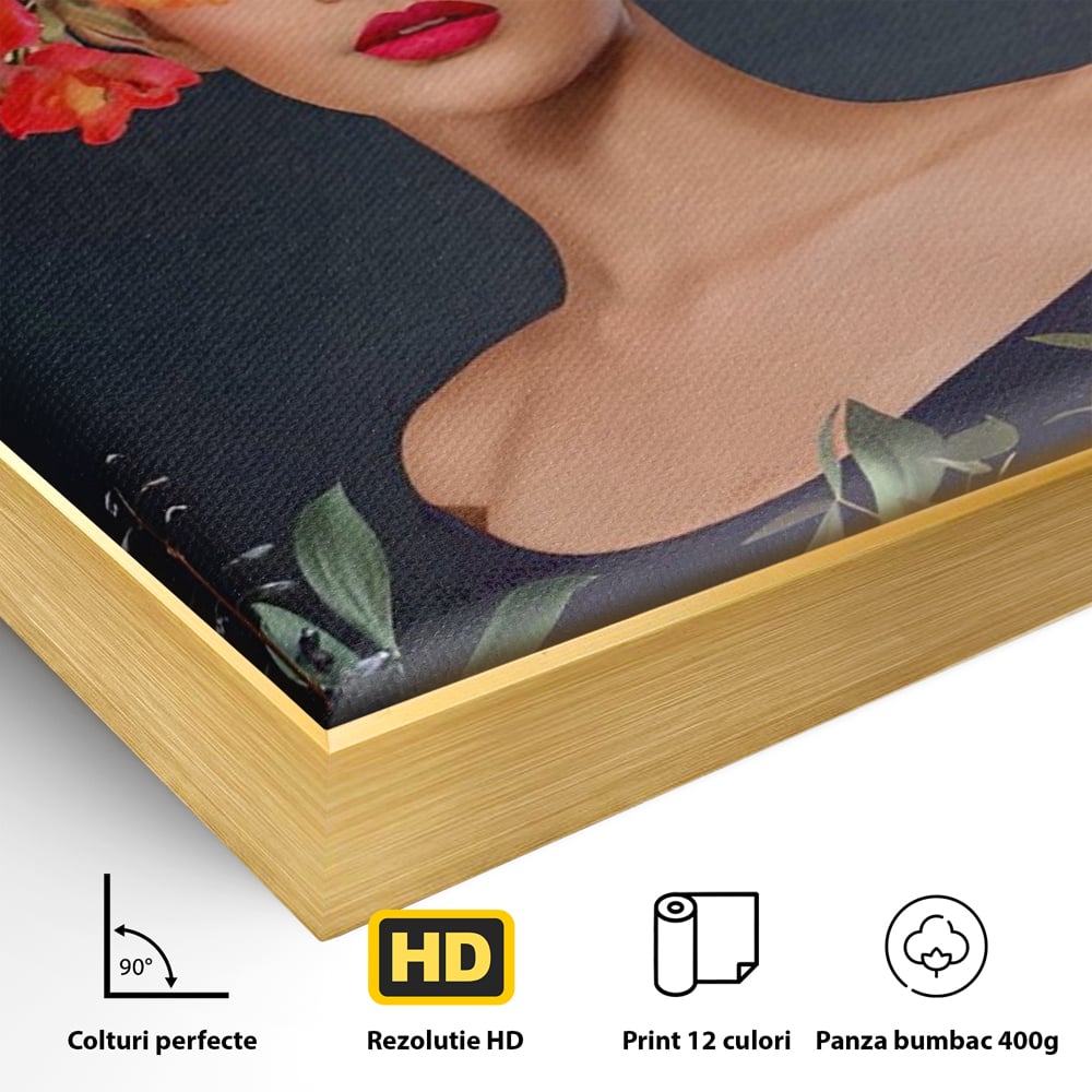 Tablou Canvas Premium LuxCanva® A1451, Vestimentatie Florala , Decorativ, Living, Femeie, Coronita, Culori Florale, Culori Vibrante