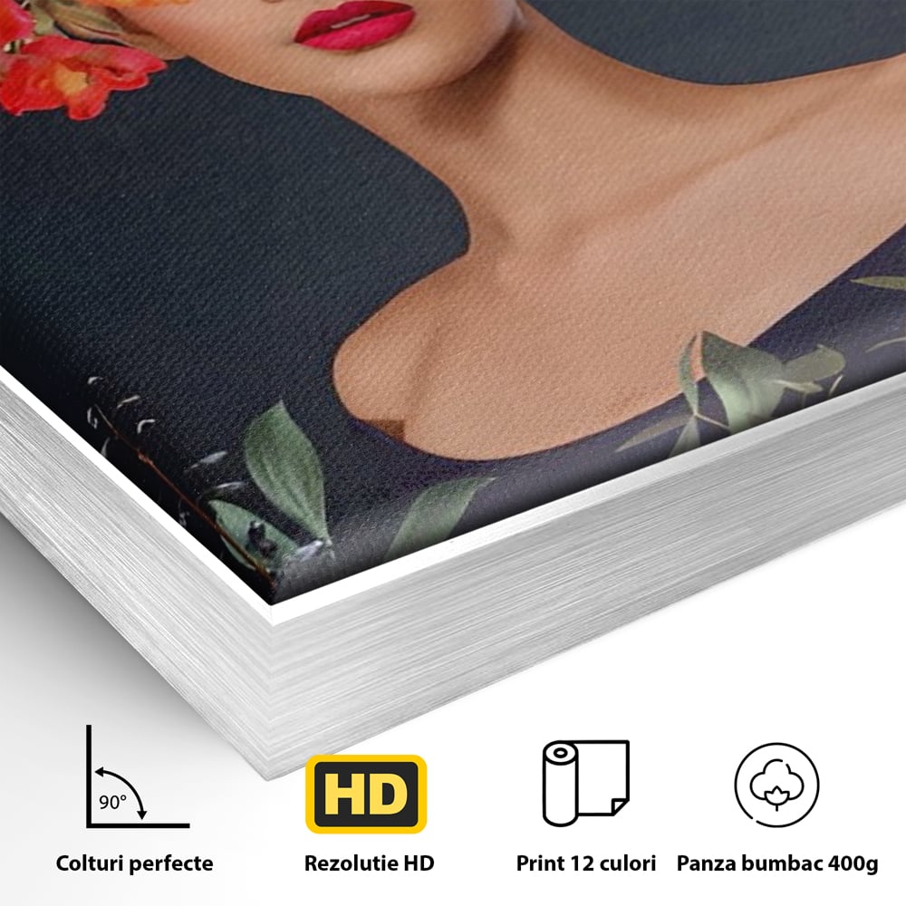 Tablou Canvas Premium LuxCanva® A1451, Vestimentatie Florala , Decorativ, Living, Femeie, Coronita, Culori Florale, Culori Vibrante