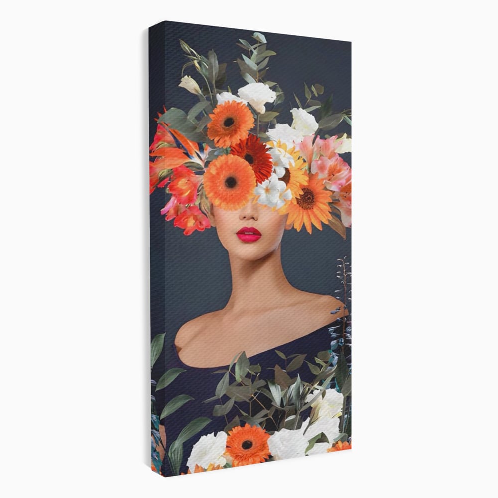 Tablou Canvas Premium LuxCanva® A1451, Vestimentatie Florala , Decorativ, Living, Femeie, Coronita, Culori Florale, Culori Vibrante