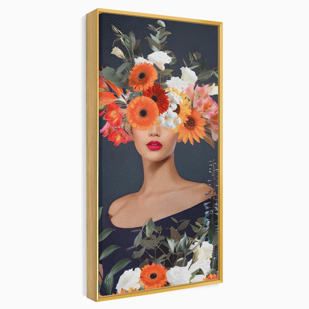 Tablou Canvas Premium LuxCanva® A1451, Vestimentatie Florala , Decorativ, Living, Femeie, Coronita, Culori Florale, Culori Vibrante