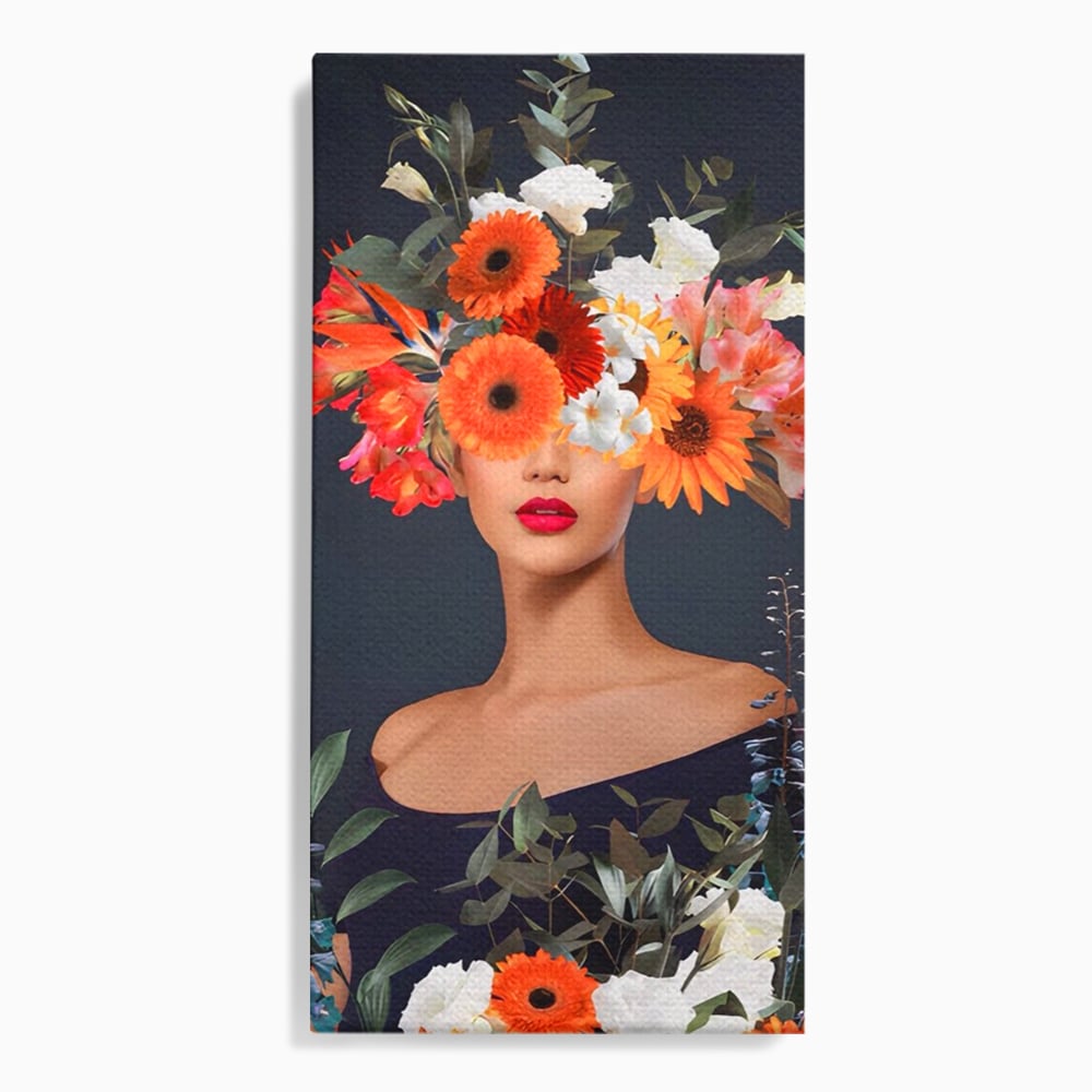 Tablou Canvas Premium LuxCanva® A1451, Vestimentatie Florala , Decorativ, Living, Femeie, Coronita, Culori Florale, Culori Vibrante