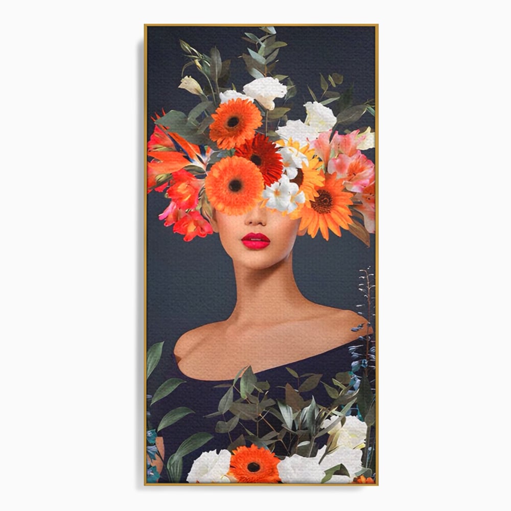 Tablou Canvas Premium LuxCanva® A1451, Vestimentatie Florala , Decorativ, Living, Femeie, Coronita, Culori Florale, Culori Vibrante