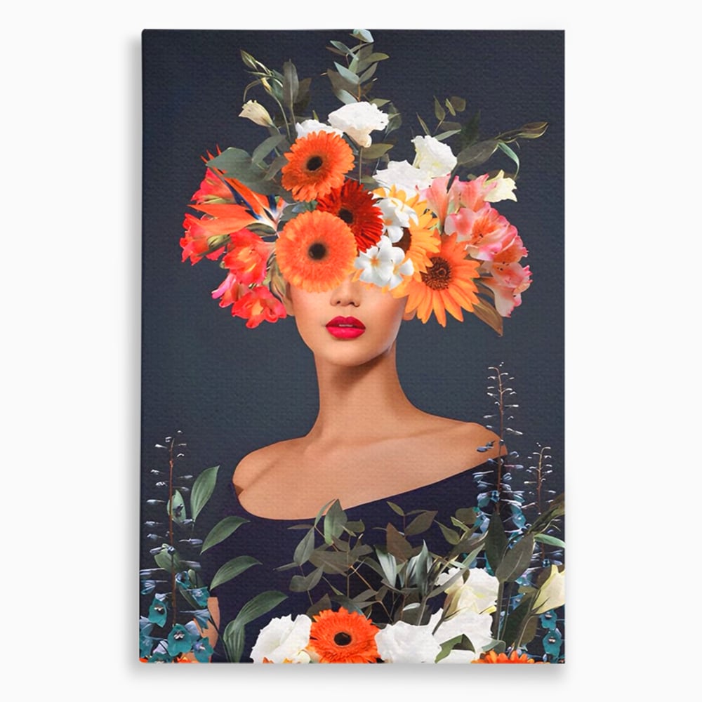 Tablou Canvas Premium LuxCanva® A1451, Vestimentatie Florala , Decorativ, Living, Femeie, Coronita, Culori Florale, Culori Vibrante