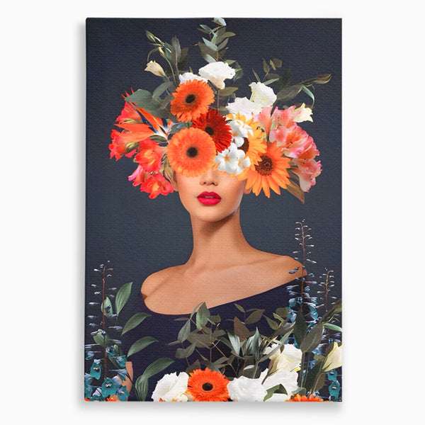 Tablou Canvas Premium LuxCanva® A1451, Vestimentatie Florala , Decorativ, Living, Femeie, Coronita, Culori Florale, Culori Vibrante