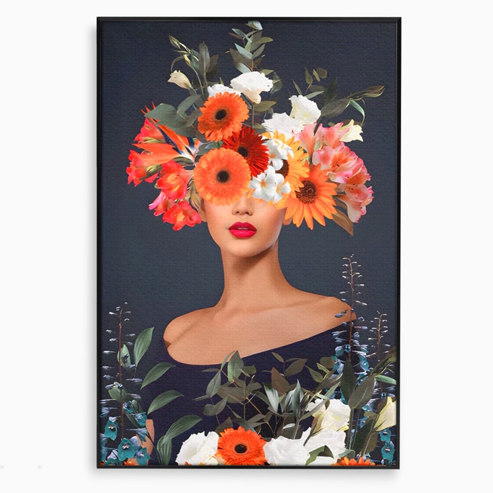 Tablou Canvas Premium LuxCanva® A1451, Vestimentatie Florala , Decorativ, Living, Femeie, Coronita, Culori Florale, Culori Vibrante