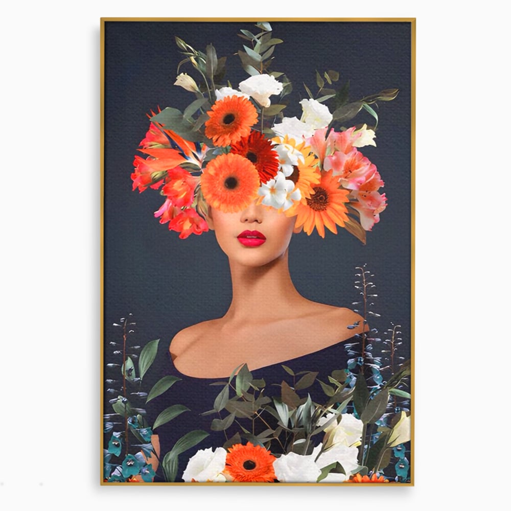 Tablou Canvas Premium LuxCanva® A1451, Vestimentatie Florala , Decorativ, Living, Femeie, Coronita, Culori Florale, Culori Vibrante