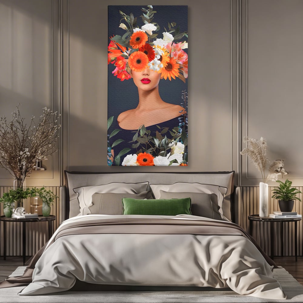 Tablou Canvas Premium LuxCanva® A1451, Vestimentatie Florala , Decorativ, Living, Femeie, Coronita, Culori Florale, Culori Vibrante