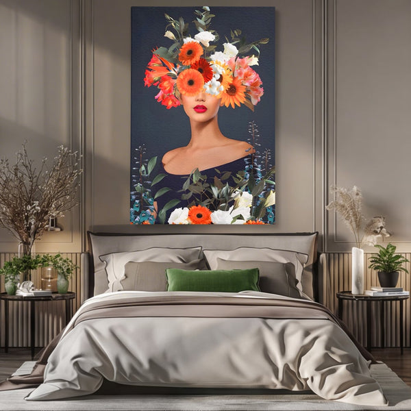Tablou Canvas Premium LuxCanva® A1451, Vestimentatie Florala , Decorativ, Living, Femeie, Coronita, Culori Florale, Culori Vibrante