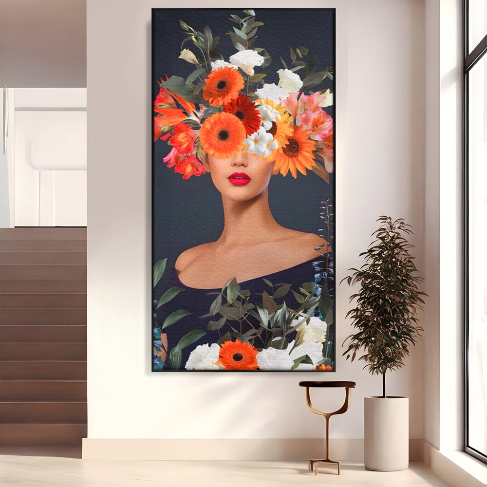 Tablou Canvas Premium LuxCanva® A1451, Vestimentatie Florala , Decorativ, Living, Femeie, Coronita, Culori Florale, Culori Vibrante