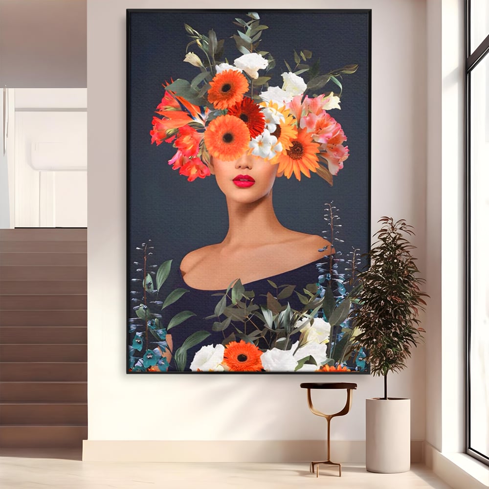 Tablou Canvas Premium LuxCanva® A1451, Vestimentatie Florala , Decorativ, Living, Femeie, Coronita, Culori Florale, Culori Vibrante