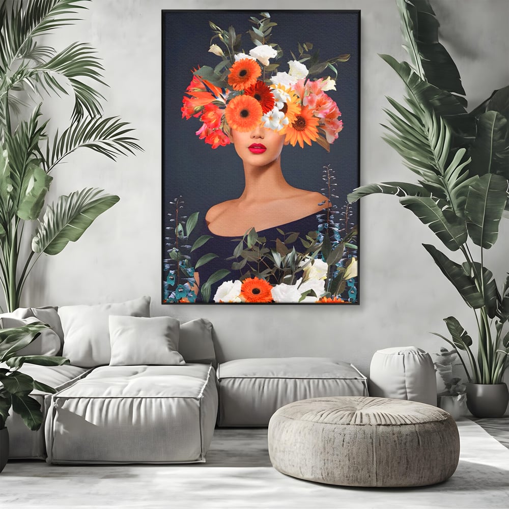 Tablou Canvas Premium LuxCanva® A1451, Vestimentatie Florala , Decorativ, Living, Femeie, Coronita, Culori Florale, Culori Vibrante