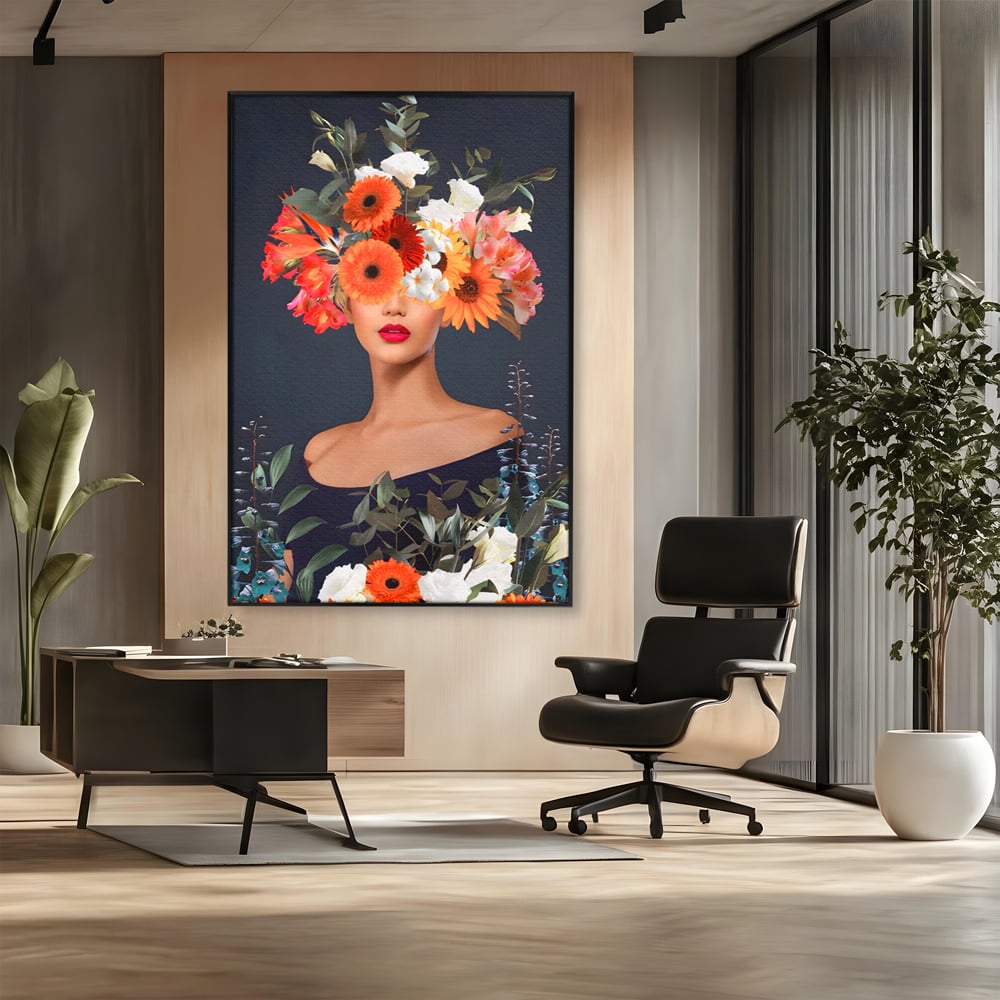Tablou Canvas Premium LuxCanva® A1451, Vestimentatie Florala , Decorativ, Living, Femeie, Coronita, Culori Florale, Culori Vibrante
