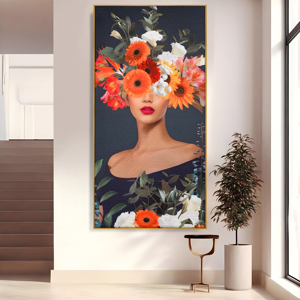 Tablou Canvas Premium LuxCanva® A1451, Vestimentatie Florala , Decorativ, Living, Femeie, Coronita, Culori Florale, Culori Vibrante