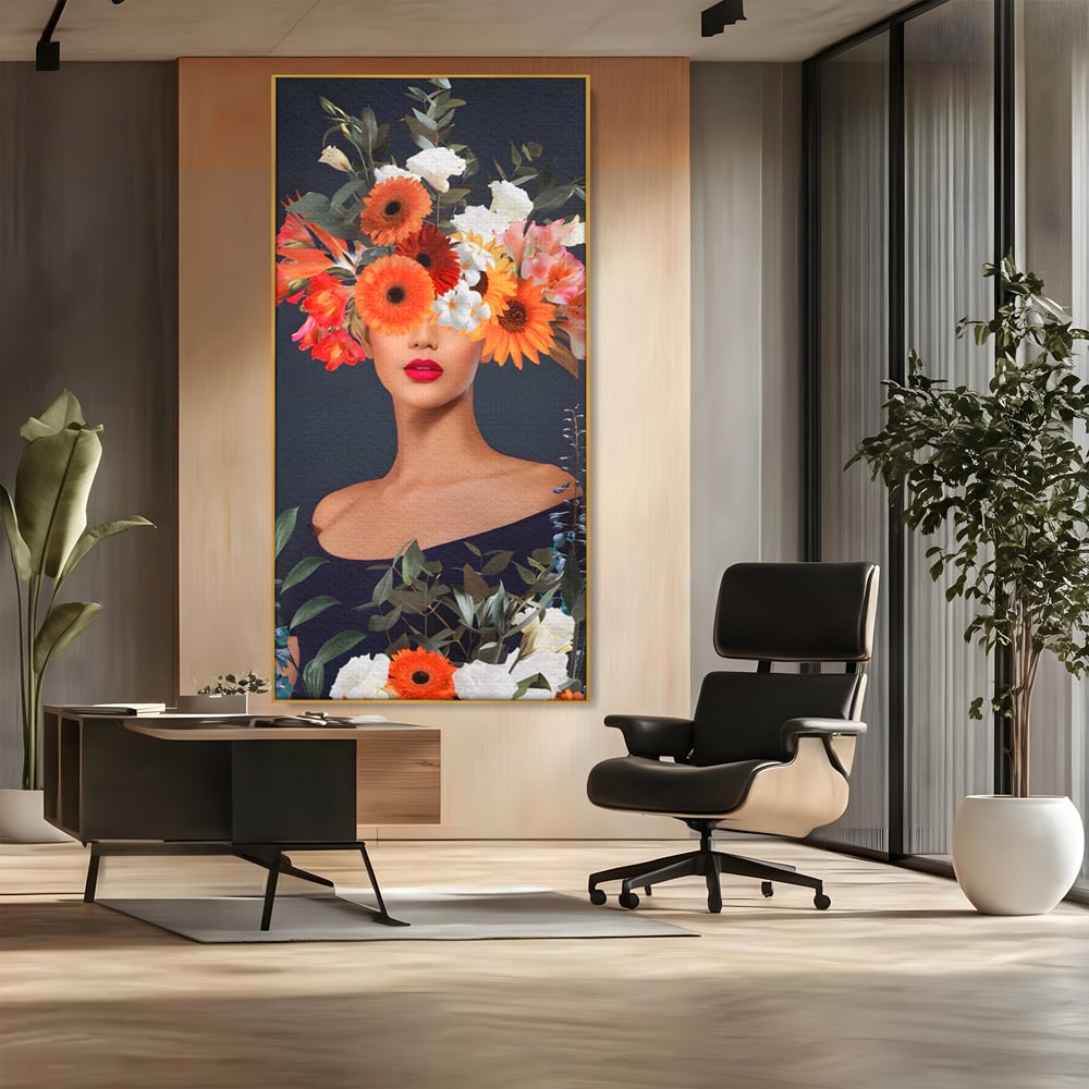Tablou Canvas Premium LuxCanva® A1451, Vestimentatie Florala , Decorativ, Living, Femeie, Coronita, Culori Florale, Culori Vibrante