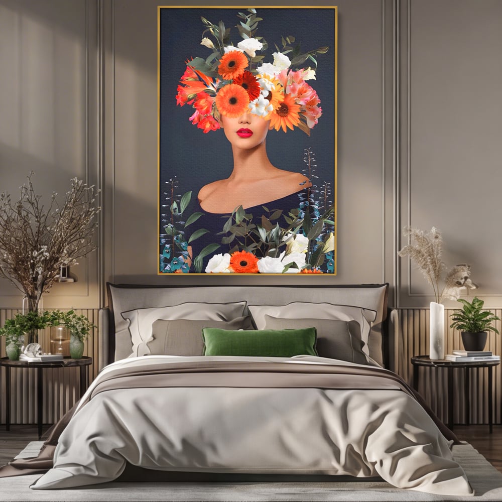Tablou Canvas Premium LuxCanva® A1451, Vestimentatie Florala , Decorativ, Living, Femeie, Coronita, Culori Florale, Culori Vibrante
