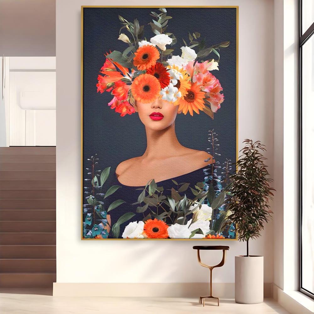 Tablou Canvas Premium LuxCanva® A1451, Vestimentatie Florala , Decorativ, Living, Femeie, Coronita, Culori Florale, Culori Vibrante